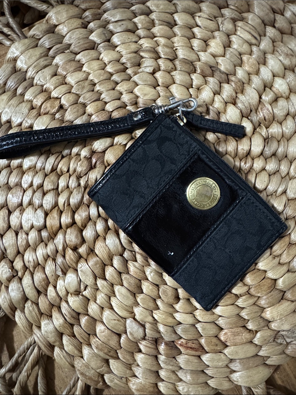 Coach Black Wristlet Card Case Key Chain with Patton Leather Accent - Vintage